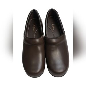 L.L. Bean Leather Comfort Clogs Dark Brown Sz 8 Nursing Professional Granola